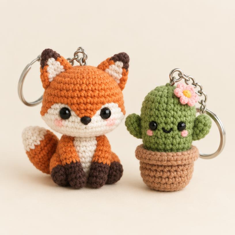 Raposa e cacto chaveiro